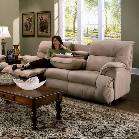 Casual Reclining Sofa with Fold Down Tray Table